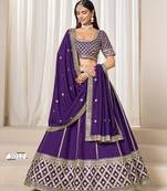Violet Art Silk Embroidered Semi Stitched Lehenga Choli Size Up To 42