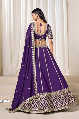 Violet Art Silk Embroidered Semi Stitched Lehenga Choli Size Up To 42