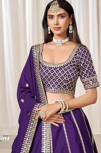Violet Art Silk Embroidered Semi Stitched Lehenga Choli Size Up To 42