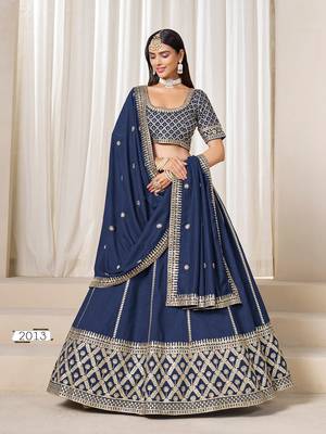 Blue Art Silk Embroidered Semi Stitched Lehenga Choli Size Up To 42 1