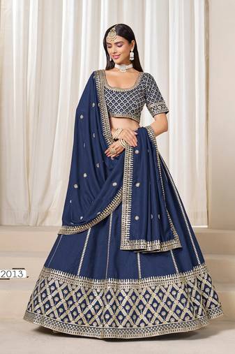Blue Art Silk Embroidered Semi Stitched Lehenga Choli Size Up To 42