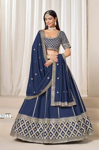 Blue Art Silk Embroidered Semi Stitched Lehenga Choli Size Up To 42