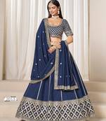 Blue Art Silk Embroidered Semi Stitched Lehenga Choli Size Up To 42