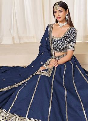 Blue Art Silk Embroidered Semi Stitched Lehenga Choli Size Up To 42 2