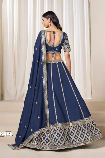 Blue Art Silk Embroidered Semi Stitched Lehenga Choli Size Up To 42