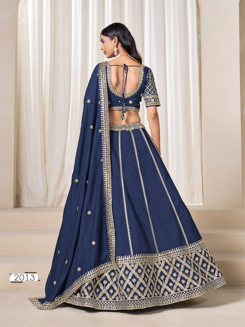 Blue Art Silk Embroidered Semi Stitched Lehenga Choli Size Up To 42