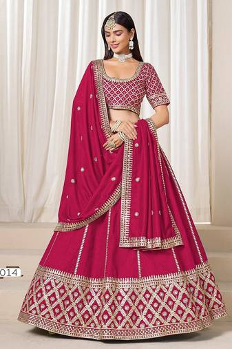 Pink Art Silk Embroidered Semi Stitched Lehenga Choli Size Up To 42