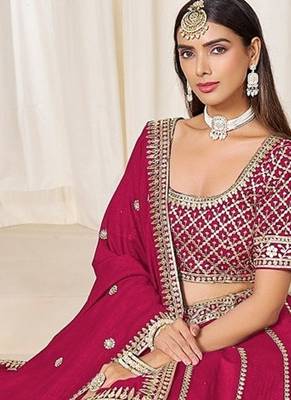 Pink Art Silk Embroidered Semi Stitched Lehenga Choli Size Up To 42 2