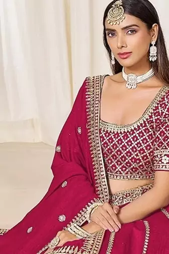 Pink Art Silk Embroidered Semi Stitched Lehenga Choli Size Up To 42