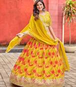 Yellow Art Silk Floral Print Semi Stitched Lehenga Choli Size Up To 42
