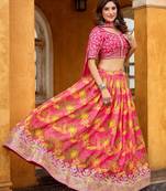 Pink Art Silk Floral Print Semi Stitched Lehenga Choli Size Up To 42