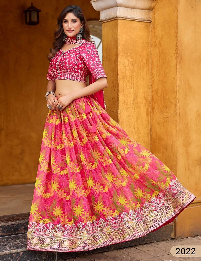 Pink Art Silk Floral Print Semi Stitched Lehenga Choli Size Up To 42