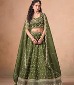 Green Organza Embroidered Semi Stitched Lehenga Choli Size Up To 42