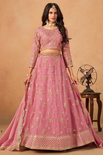 Pink Organza Embroidered Semi Stitched Lehenga Choli Size Up To 42