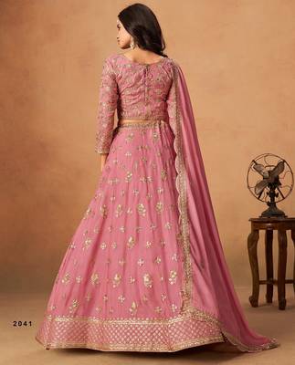 Pink Organza Embroidered Semi Stitched Lehenga Choli Size Up To 42 2