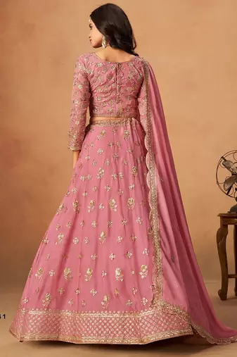 Pink Organza Embroidered Semi Stitched Lehenga Choli Size Up To 42