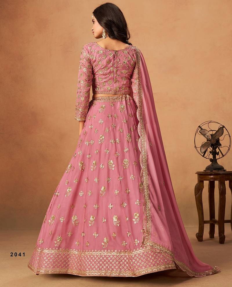 Pink Organza Embroidered Semi Stitched Lehenga Choli Size Up To 42