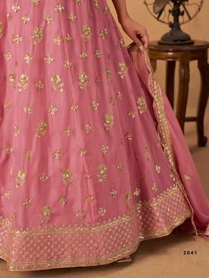 Pink Organza Embroidered Semi Stitched Lehenga Choli Size Up To 42 3