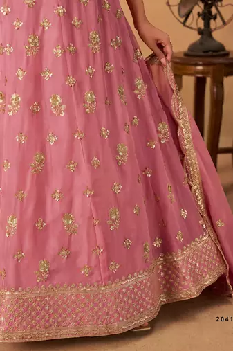 Pink Organza Embroidered Semi Stitched Lehenga Choli Size Up To 42