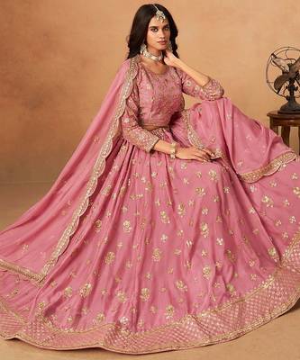 Pink Organza Embroidered Semi Stitched Lehenga Choli Size Up To 42 4
