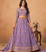 Lavender Organza Embroidered Semi Stitched Lehenga Choli Size Up To 42
