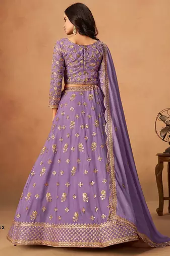 Lavender Organza Embroidered Semi Stitched Lehenga Choli Size Up To 42