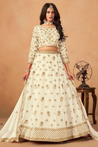 White Organza Embroidered Semi Stitched Lehenga Choli Size Up To 42