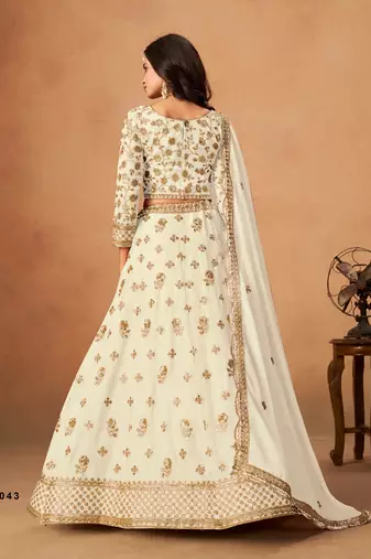 White Organza Embroidered Semi Stitched Lehenga Choli Size Up To 42