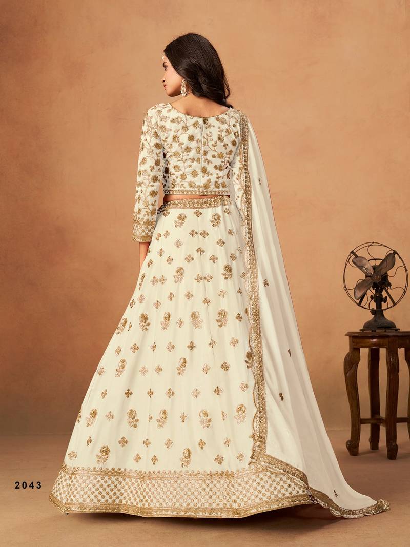 White Organza Embroidered Semi Stitched Lehenga Choli Size Up To 42