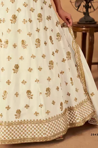 White Organza Embroidered Semi Stitched Lehenga Choli Size Up To 42