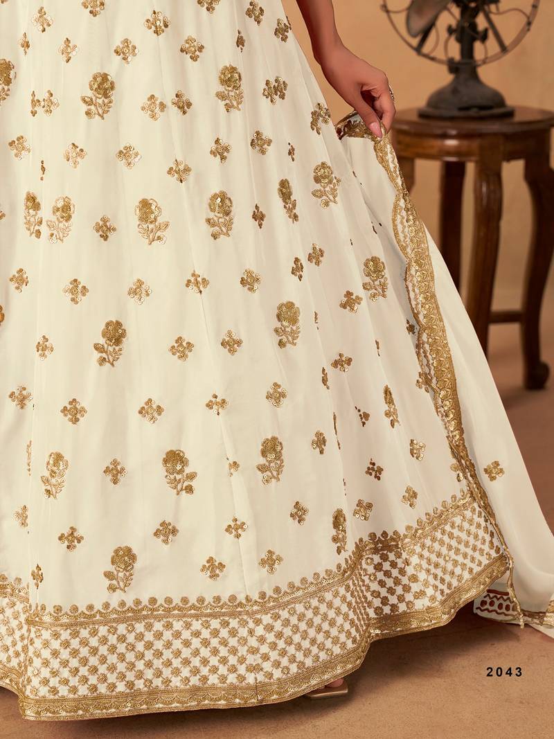 White Organza Embroidered Semi Stitched Lehenga Choli Size Up To 42