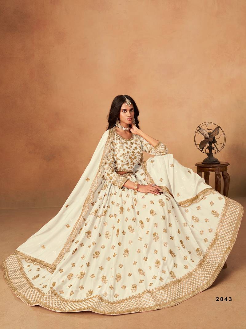 White Organza Embroidered Semi Stitched Lehenga Choli Size Up To 42