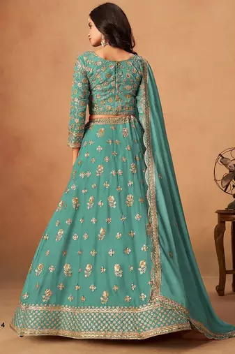 Sea Green Organza Embroidered Semi Stitched Lehenga Choli Size Up To 42