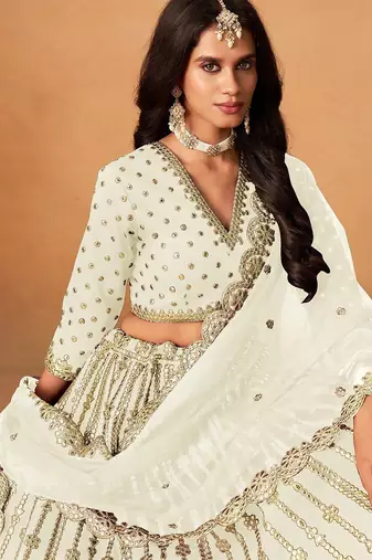 White Art Silk Embroidered Semi Stitched Lehenga Choli Size Up To 42