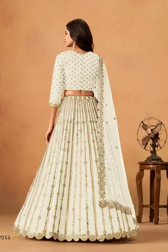 White Art Silk Embroidered Semi Stitched Lehenga Choli Size Up To 42