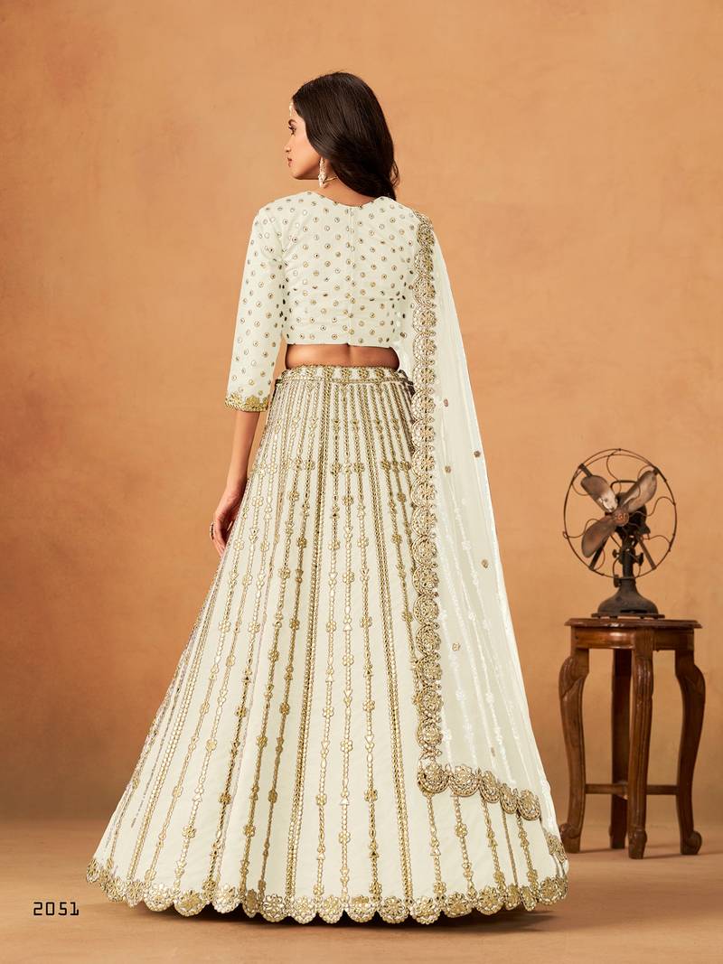 White Art Silk Embroidered Semi Stitched Lehenga Choli Size Up To 42