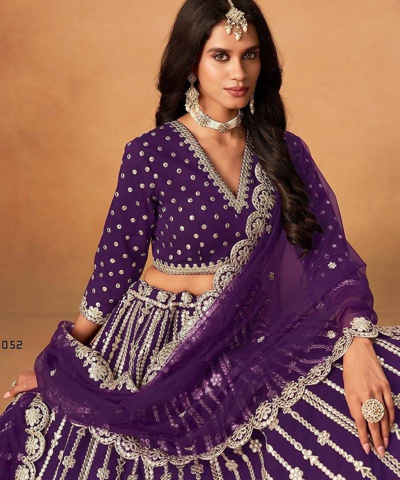 Violet Art Silk Embroidered Semi Stitched Lehenga Choli Size Up To 42