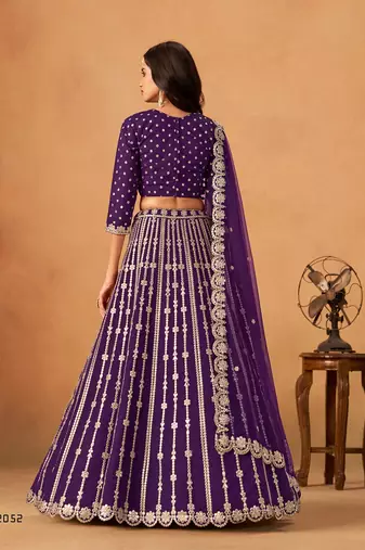 Violet Art Silk Embroidered Semi Stitched Lehenga Choli Size Up To 42