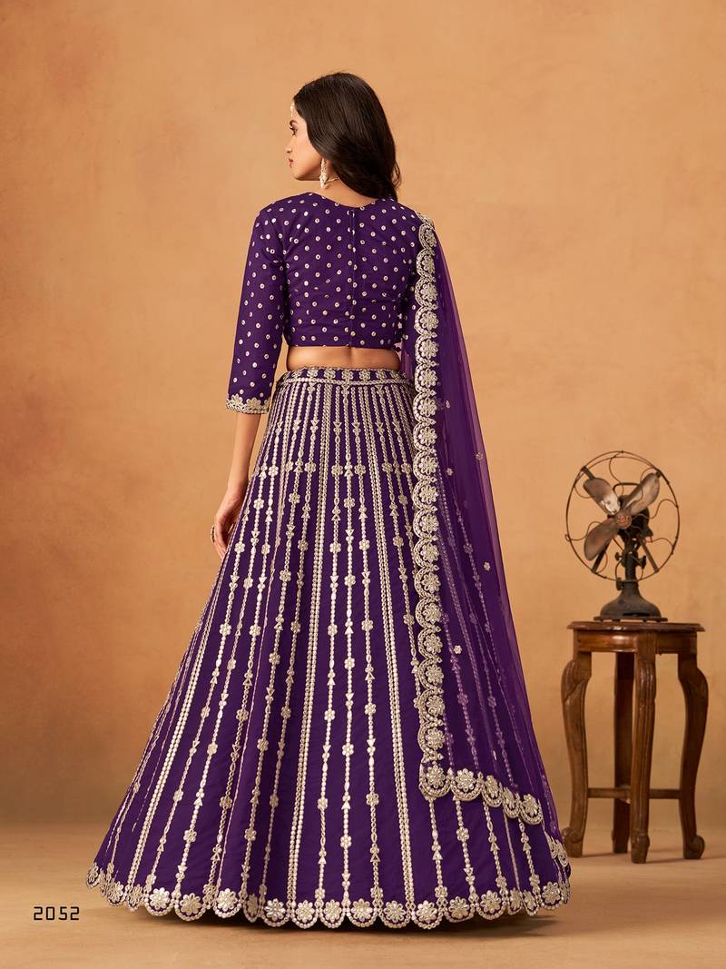 Violet Art Silk Embroidered Semi Stitched Lehenga Choli Size Up To 42