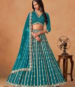 Blue Art Silk Embroidered Semi Stitched Lehenga Choli Size Up To 42