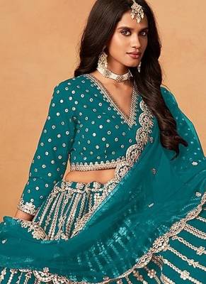 Blue Art Silk Embroidered Semi Stitched Lehenga Choli Size Up To 42 2