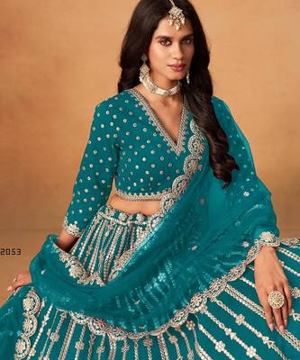Blue Art Silk Embroidered Semi Stitched Lehenga Choli Size Up To 42 3