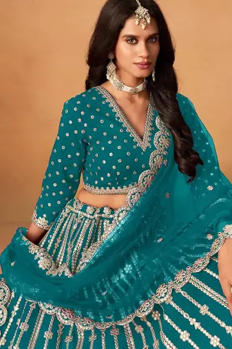 Blue Art Silk Embroidered Semi Stitched Lehenga Choli Size Up To 42