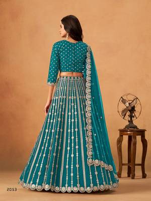 Blue Art Silk Embroidered Semi Stitched Lehenga Choli Size Up To 42 4