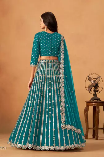 Blue Art Silk Embroidered Semi Stitched Lehenga Choli Size Up To 42