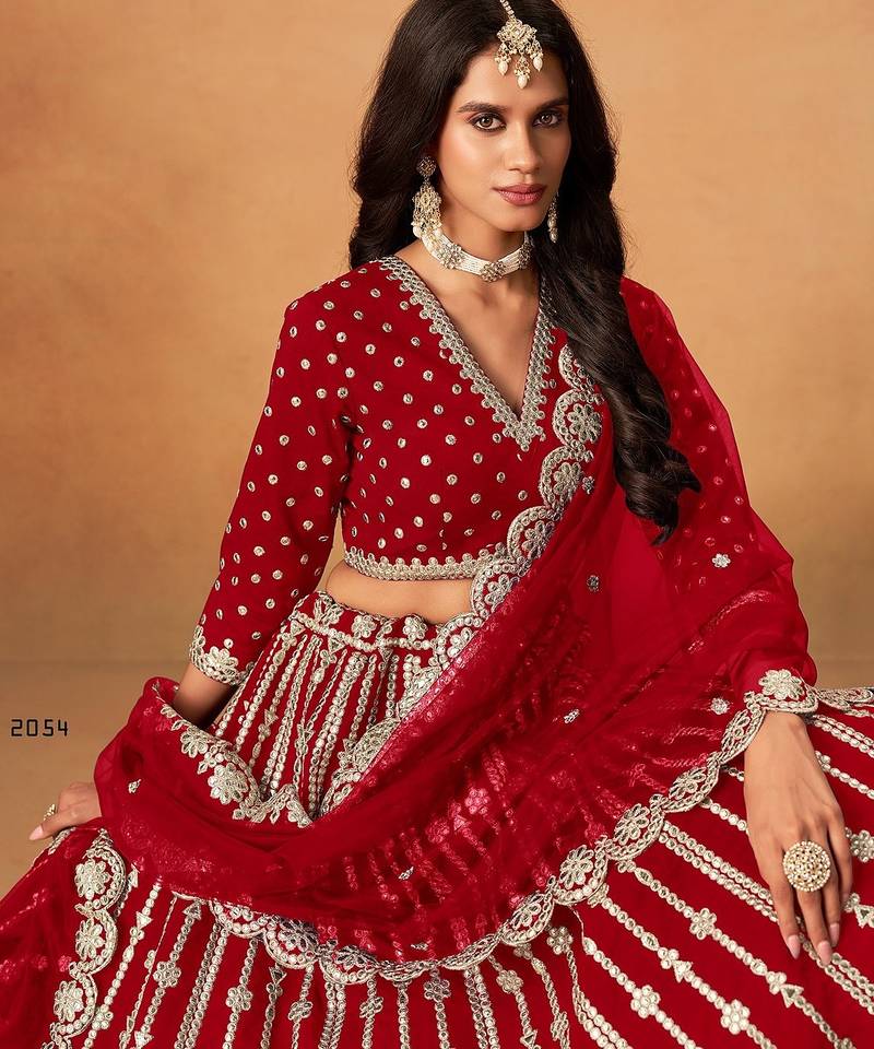Red Art Silk Embroidered Semi Stitched Lehenga Choli Size Up To 42