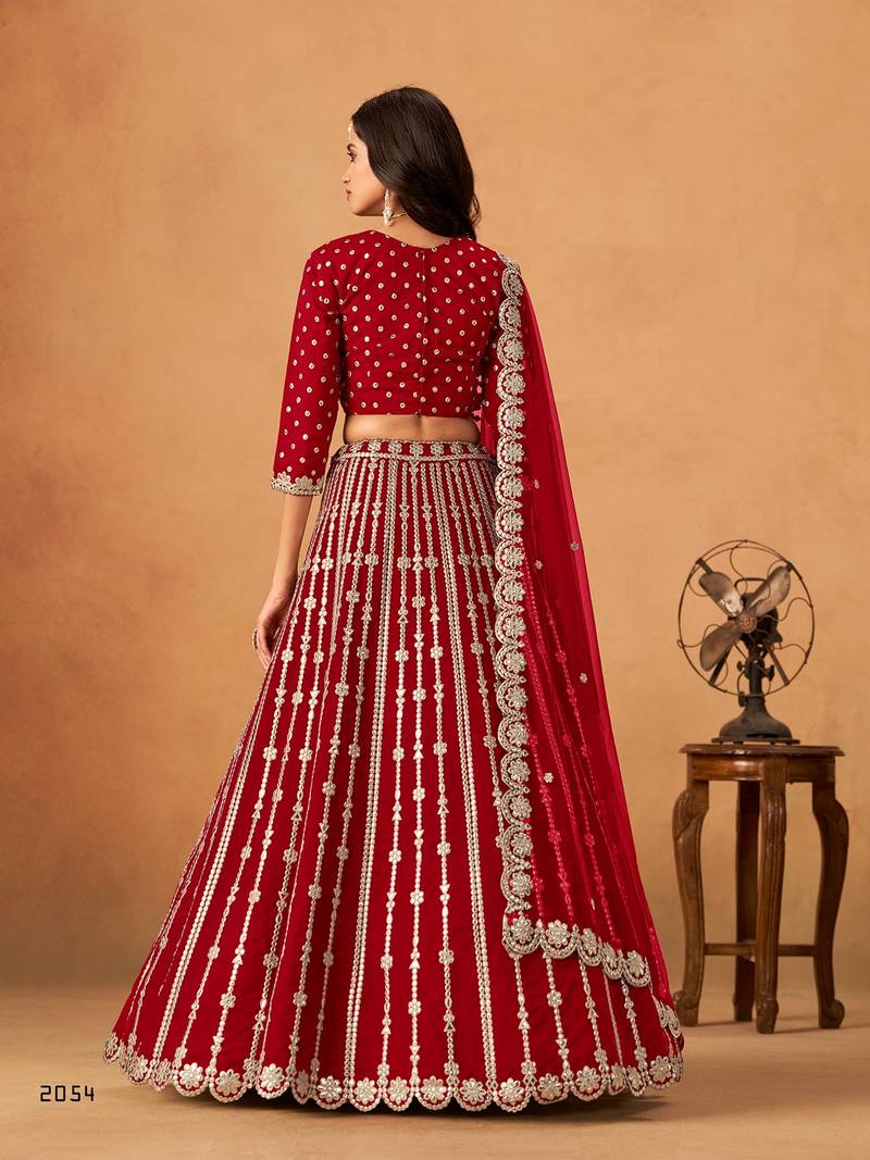 Red Art Silk Embroidered Semi Stitched Lehenga Choli Size Up To 42