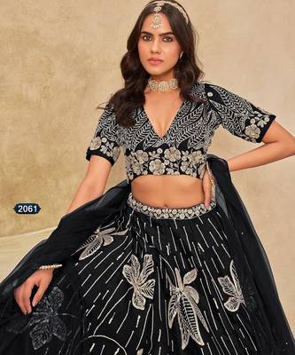 Black Art Silk Embroidered Semi Stitched Lehenga Choli Size Up To 42 3