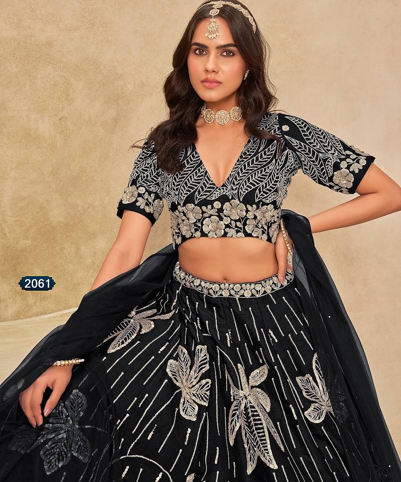 Black Art Silk Embroidered Semi Stitched Lehenga Choli Size Up To 42