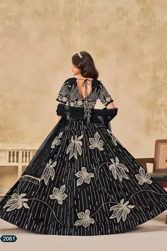 Black Art Silk Embroidered Semi Stitched Lehenga Choli Size Up To 42